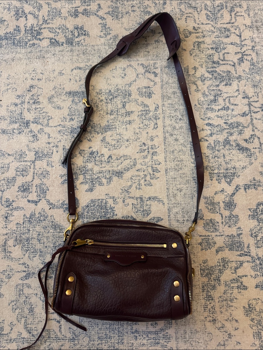 Women’s Dark Maroon Leather Crossbody Bag with Gold Hardware